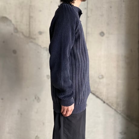 2000's Dual zip design cotton rib knit sweater