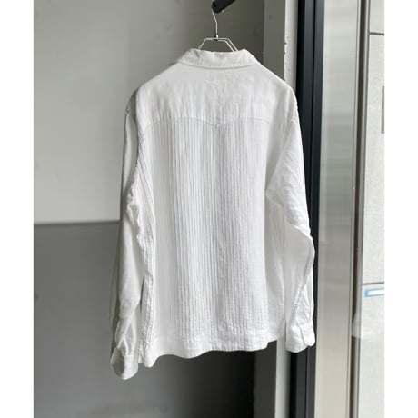 1990's-2000's Pleated design open collar linen shirt