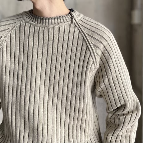 2000's Asymmetrical zip design rib knit cotton sweater