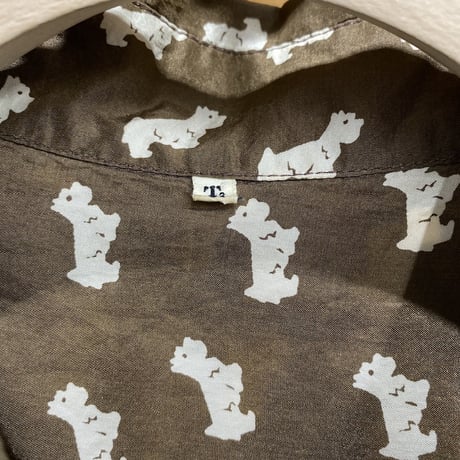 1990's Silk fabric DOG printed short sleeve shirt