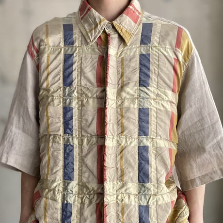 1990's ITALY made Linen × Silk switching design short sleeve shirt