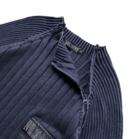 2000's Dual zip design cotton rib knit sweater