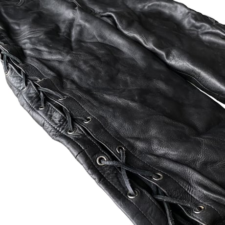 1990's Side lace black leather pants