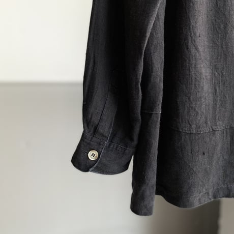 1980's "harvé benard" Black linen fabric long sleeve shirt