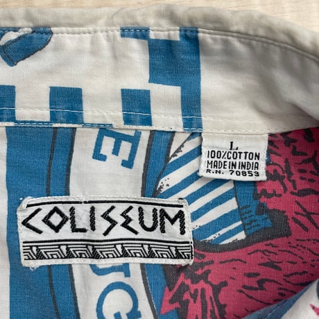 1980's〜 "COLISSEUM"  Feed sack printed long sleeve shirt