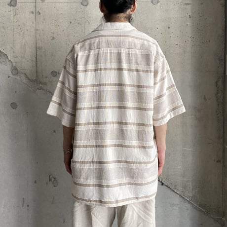 1990's Hand Woven Striped open collar cotton shirt