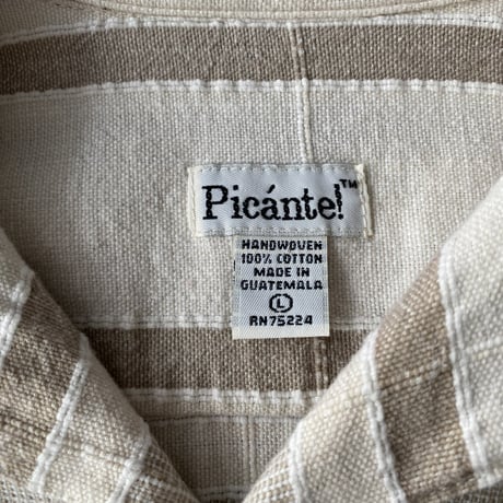 1990's Hand Woven Striped open collar cotton shirt