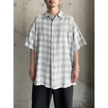 2000's Linen × Rayon fabric Ombre check pattern shirt