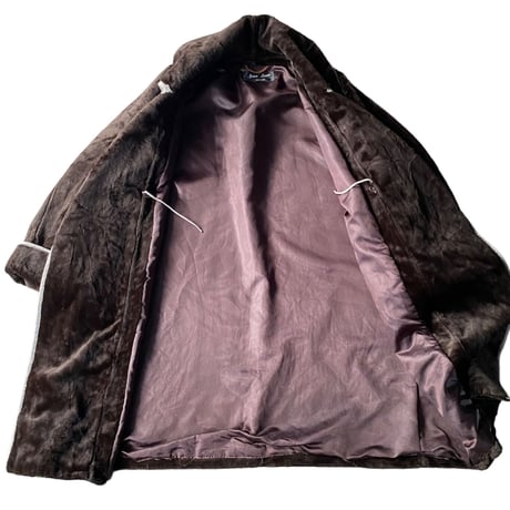 1980's FRANCE MADE Piping design fake fur coat