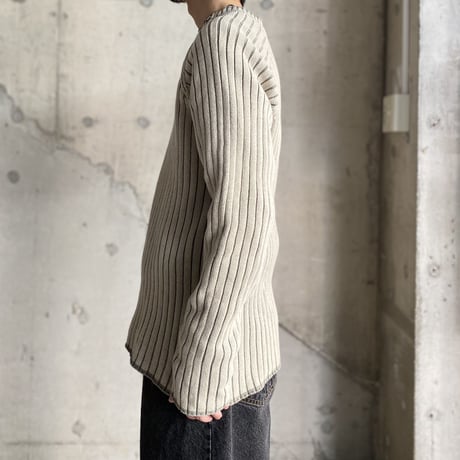 2000's Asymmetrical zip design rib knit cotton sweater