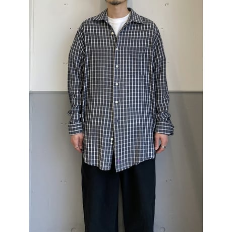 2000's "BILL BLASS" Linen × Cotton plaid pattern long sleeve shirt