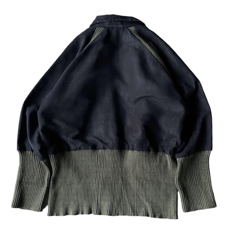 2000's Micro suede poly × Rib knit switching design full zip jacket