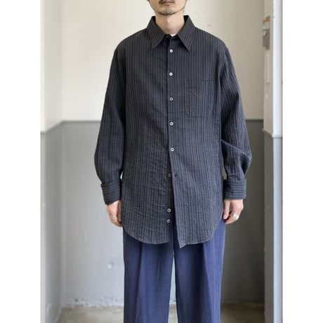 2000's "ARMANI COLLEZIONI" Striped crepe fabric long sleeve shirt