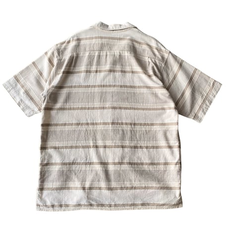 1990's Hand Woven Striped open collar cotton shirt