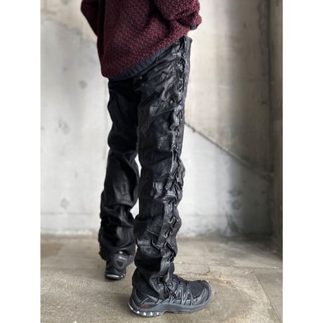 1990's Side lace black leather pants