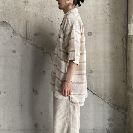1990's Hand Woven Striped open collar cotton shirt