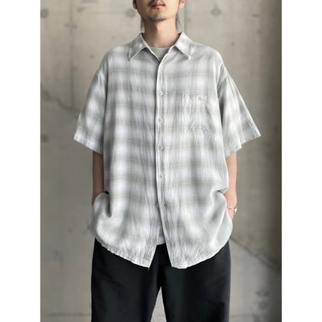 2000's Linen × Rayon fabric Ombre check pattern shirt