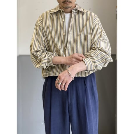 1990's "Ermenegildo Zegna" Cotton jaqured fabric long sleeve shirt