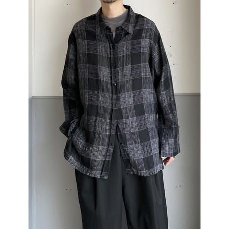 1990's Linen fabric plaid patterned shirt