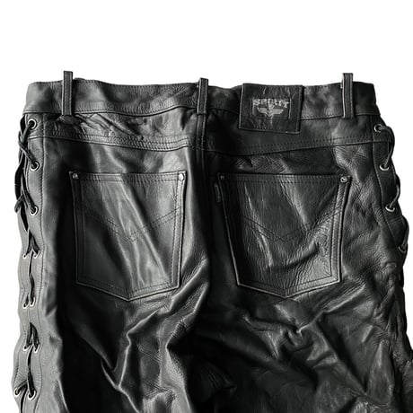 1990's Side lace black leather pants