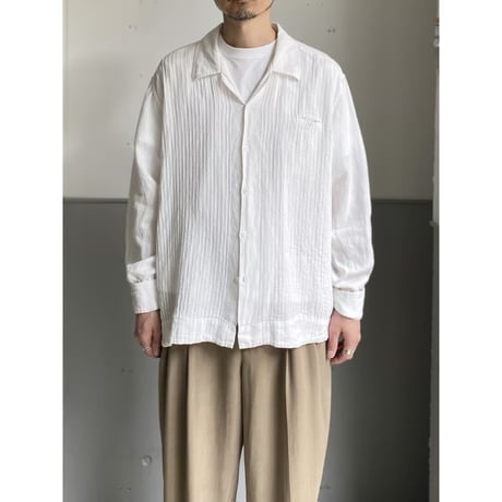 1990's-2000's Pleated design open collar linen shirt