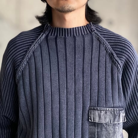 2000's Dual zip design cotton rib knit sweater