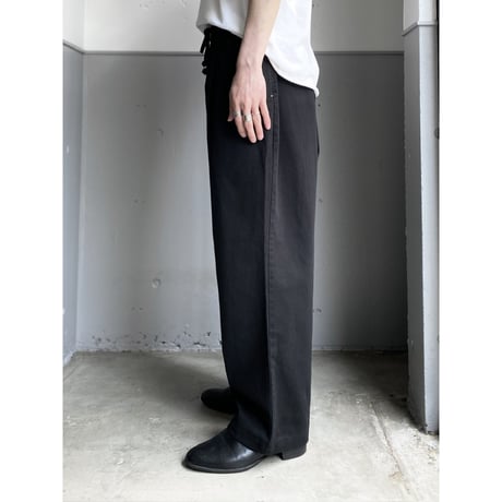 1990's-2000's "Polo by Ralph Lauren" black overdyed wide silhouette cotton 2tuck pants