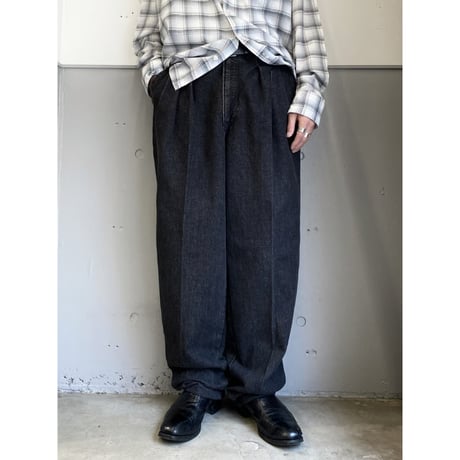 1980's "pierre cardin" Black denim 3tuck slacks pants
