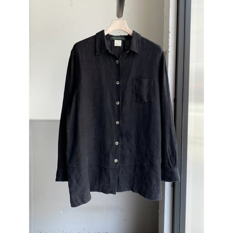 1980's "harvé benard" Black linen fabric long sleeve shirt