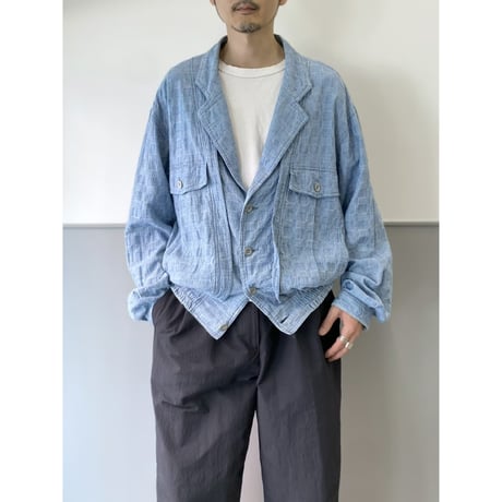 1980's Wide & Short silhouette jacquard fabric jacket