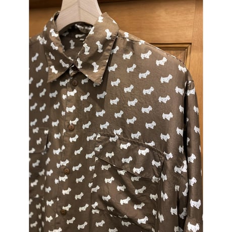 1990's Silk fabric DOG printed short sleeve shirt