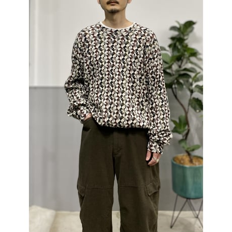 1980's-1990's "JHANE BARNES" Cotton / Rayon jacquard fabric knit sweater