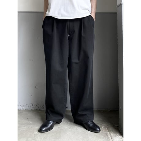 1990's-2000's "Polo by Ralph Lauren" black overdyed wide silhouette cotton 2tuck pants