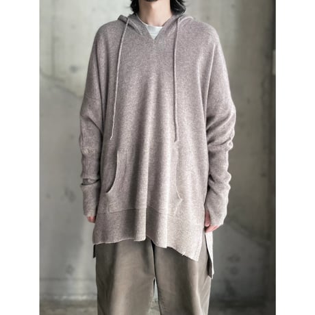 Cashmere fabric finger sleeves hooded knit sweater