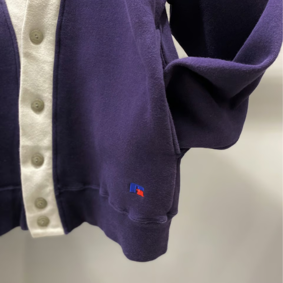 ⭐️USA製90s⭐️ラッセル コットンカーディガン 紫 L XL ポケット付きレア 1990's 