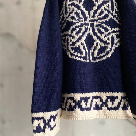 1990's ECUADOR made Celtic art design roll necked wool knit sweater
