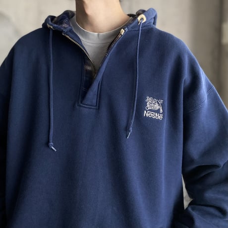 1990's "Nestle" Embroidery logo design half zip hoodie
