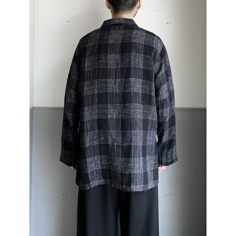 1990's Linen fabric plaid patterned shirt