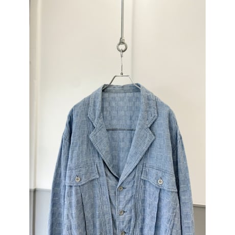 1980's Wide & Short silhouette jacquard fabric jacket