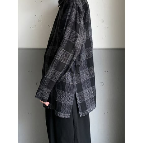 1990's Linen fabric plaid patterned shirt