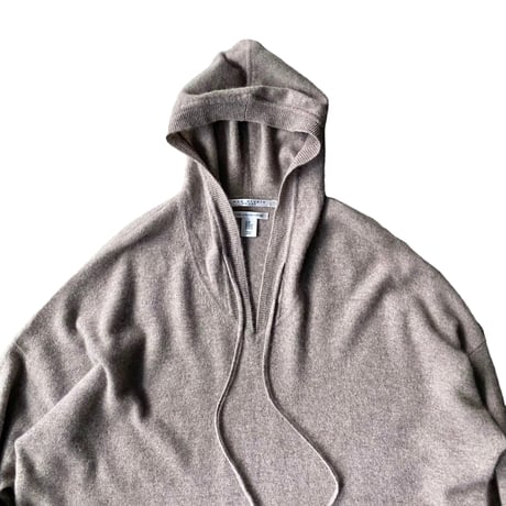 Cashmere fabric finger sleeves hooded knit sweater