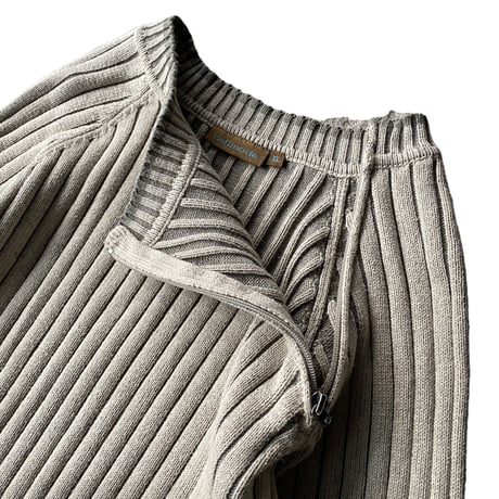 2000's Asymmetrical zip design rib knit cotton sweater