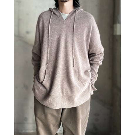 Cashmere fabric finger sleeves hooded knit sweater