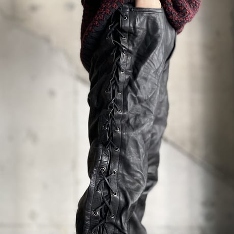 1990's Side lace black leather pants
