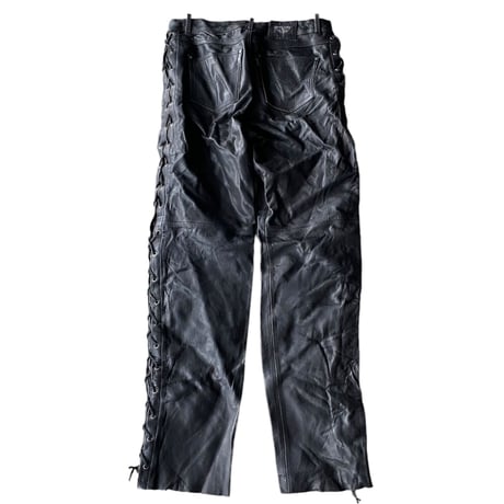 1990's Side lace black leather pants