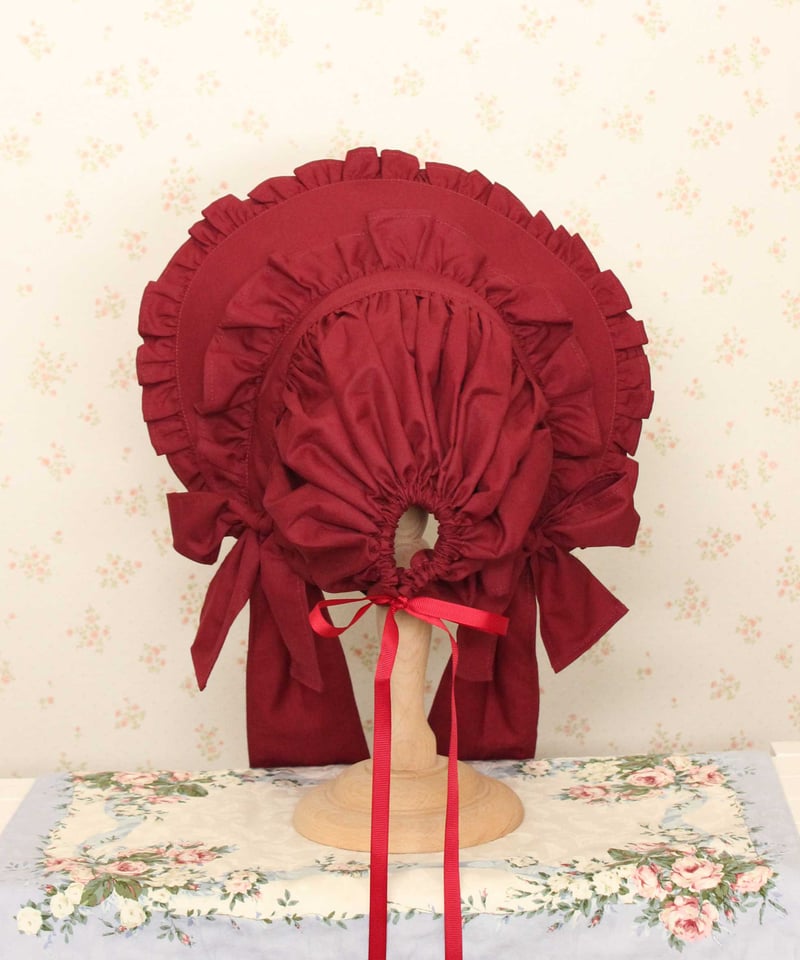 おりぼんちゃんフルボンネット ワイン×ブラック | HERHUM