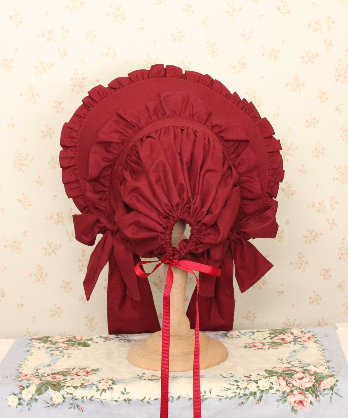 おりぼんちゃんフルボンネット ワイン×ブラック | HERHUM