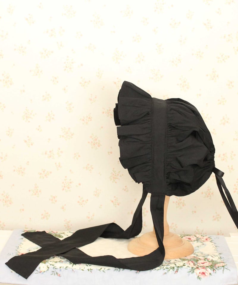 後リボンフルボンネットGoth edition ブラック | HERHUM