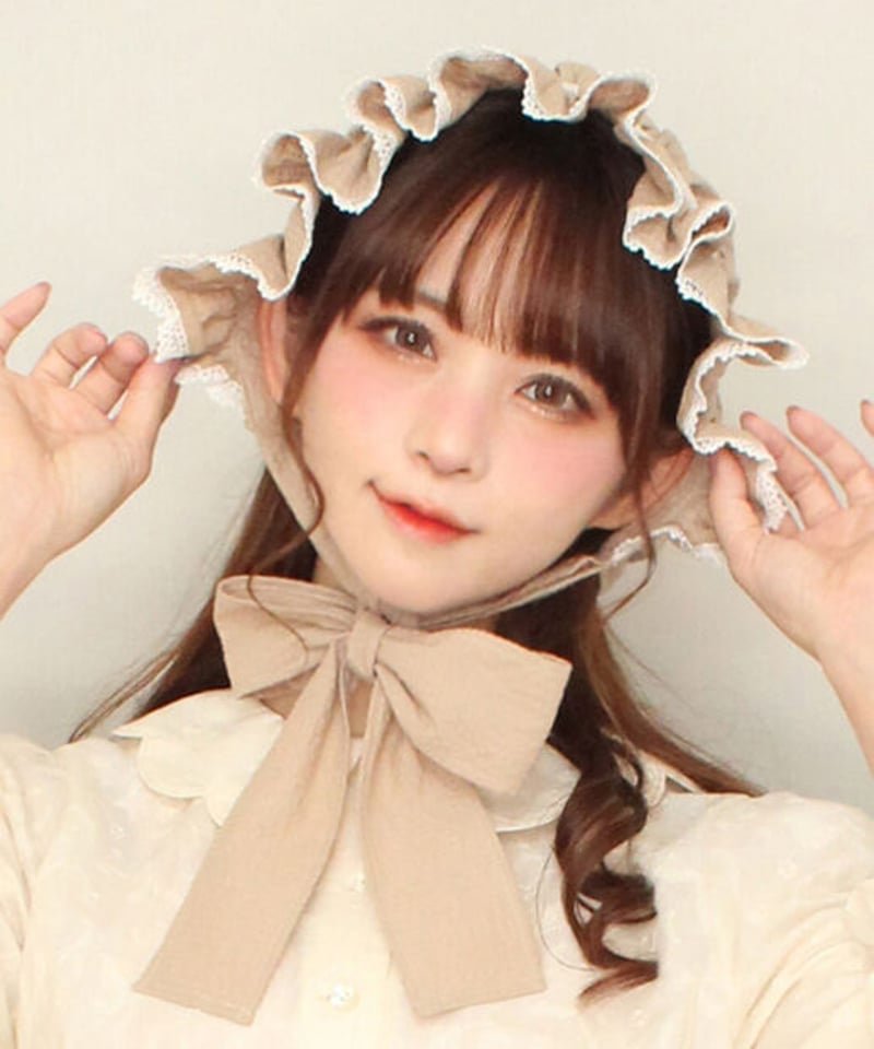 【完全処分☆】トリプルフォーチュン ローズリボン ボンネット 薄紫‪✕‬ベージュ 受注】後リボンフルボンネット | HERHUM
