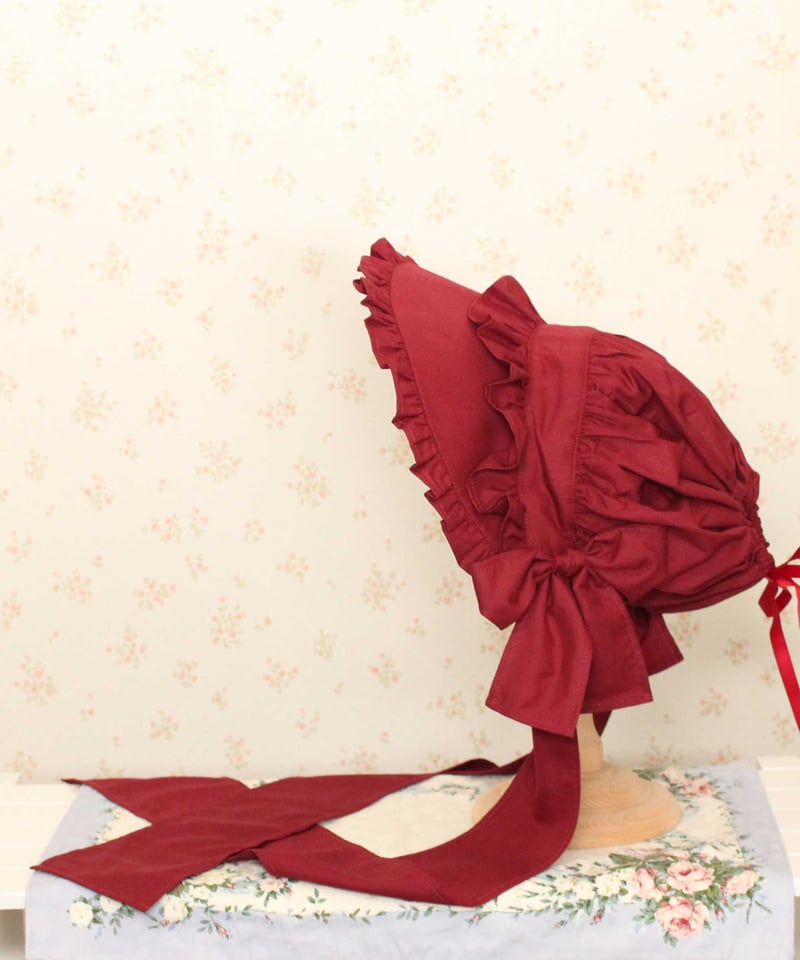 おりぼんちゃんフルボンネット ワイン×ブラック | HERHUM